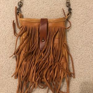 Mini Crossbody Leather Fringe Canoe Bag